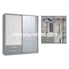 Lemari Pakaian 3 Pintu Kombinasi - Siantano LP ELITE 4D SS / Doff Grey, White Gloss